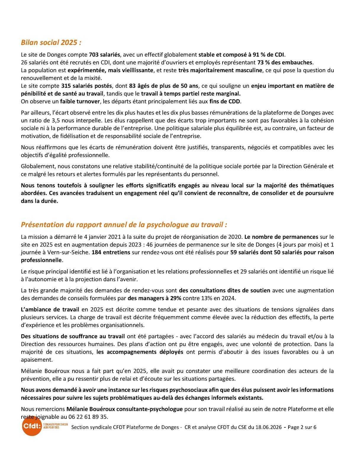 Compte rendu CSE Donges 18 juin