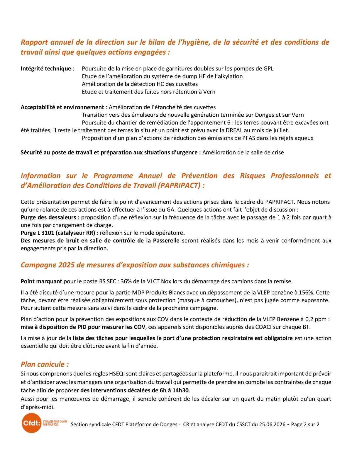 Compte rendu CSSCT Donges 25 juin