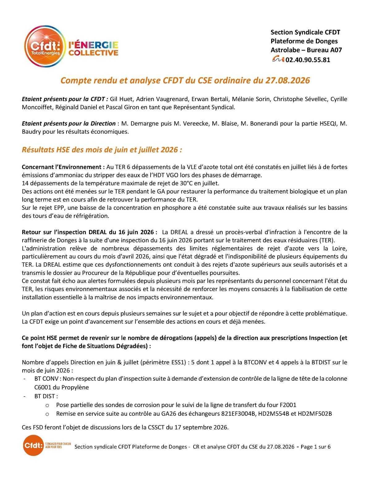 Compte rendu du CSE du 27 août
