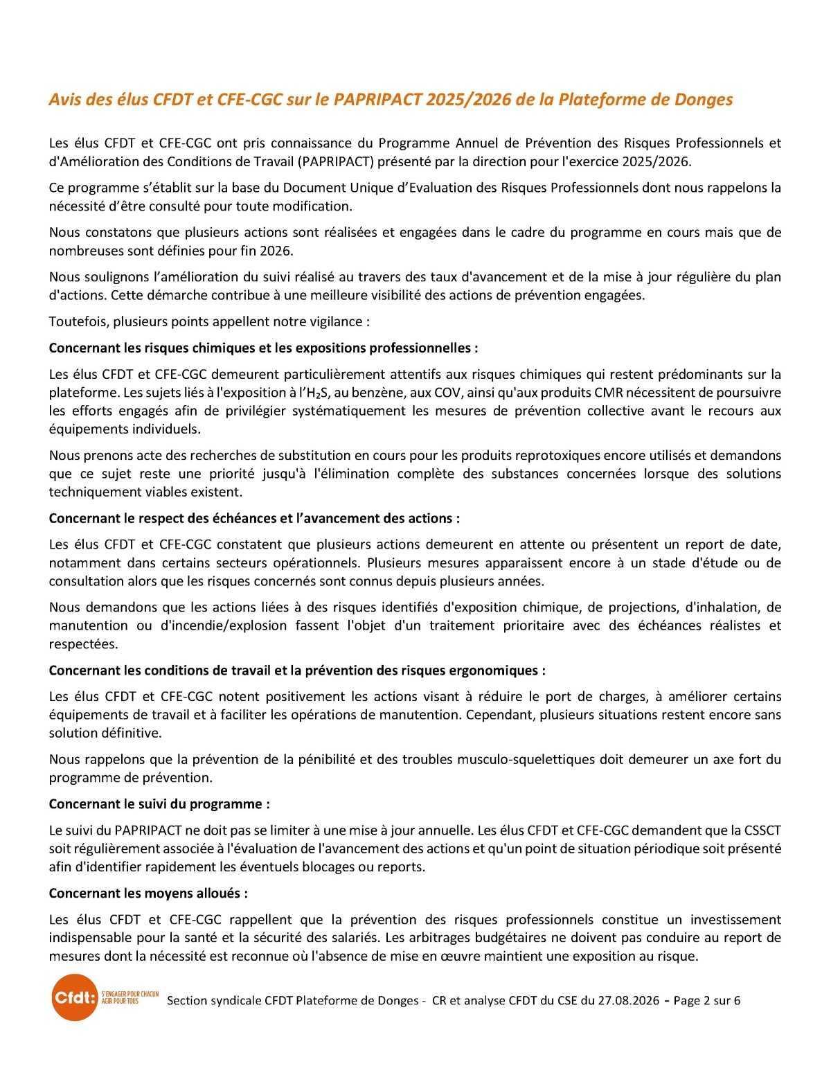 Compte rendu du CSE du 27 août