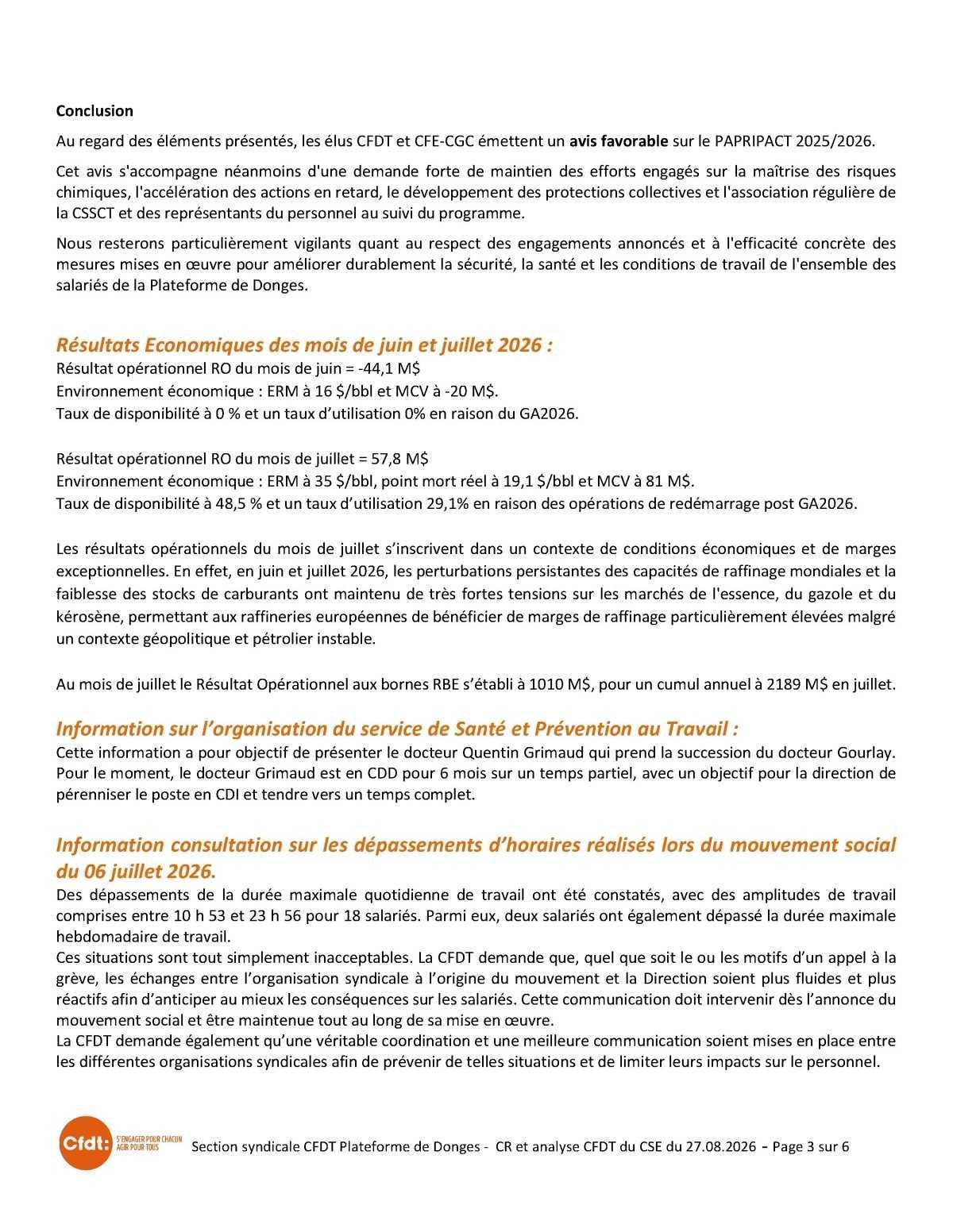 Compte rendu du CSE du 27 août