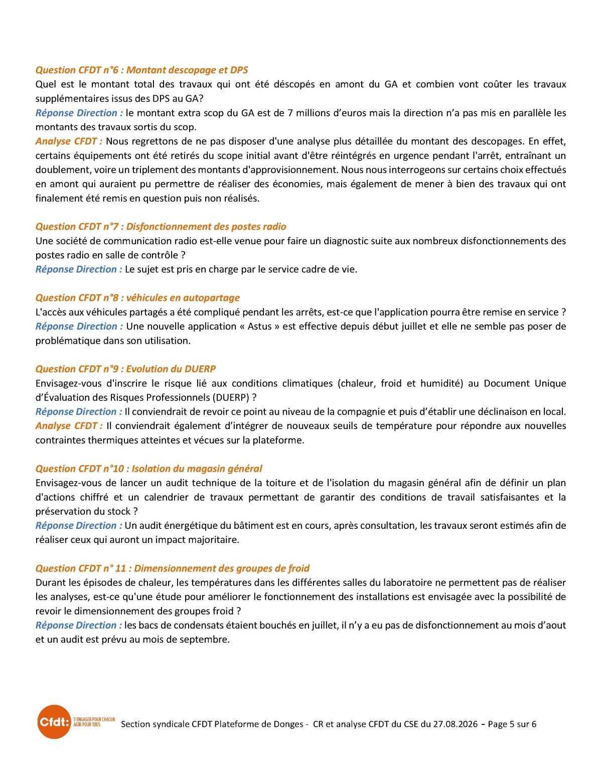 Compte rendu du CSE du 27 août