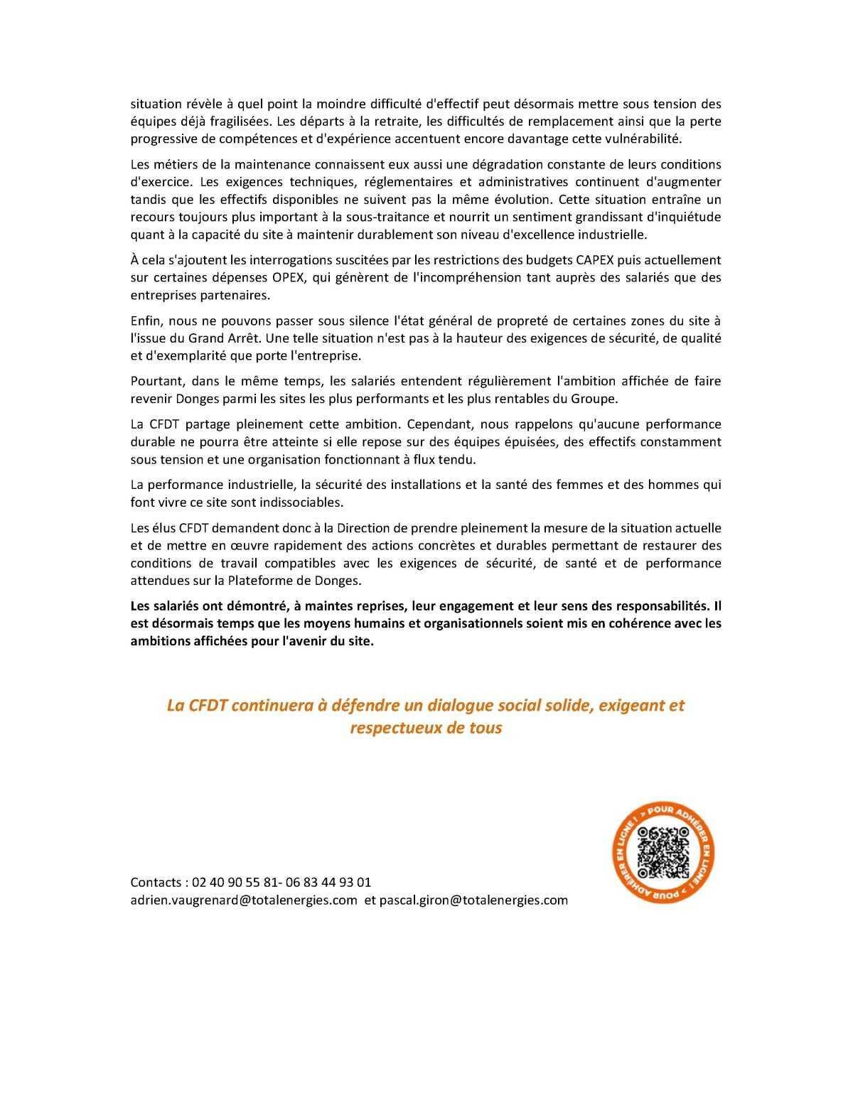 Déclaration des élus CFDT au CSE du 27 août