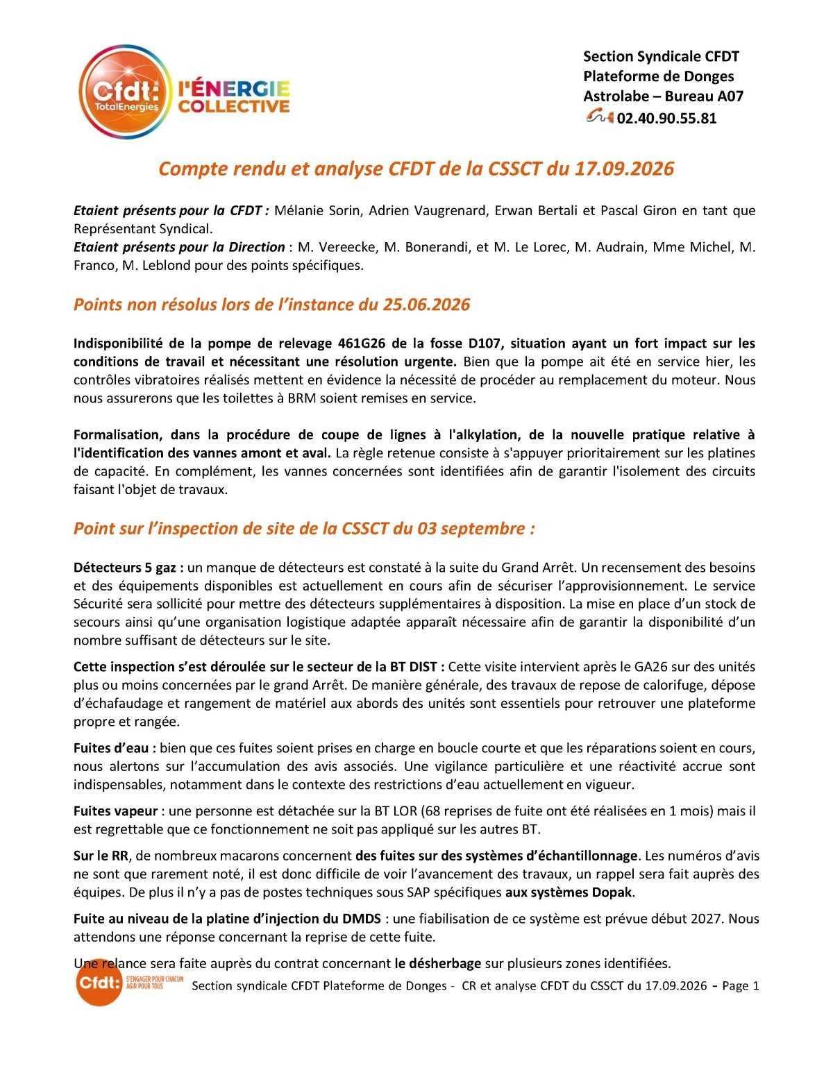 Compte rendu CSSCT du 17 sept et REX GA 26