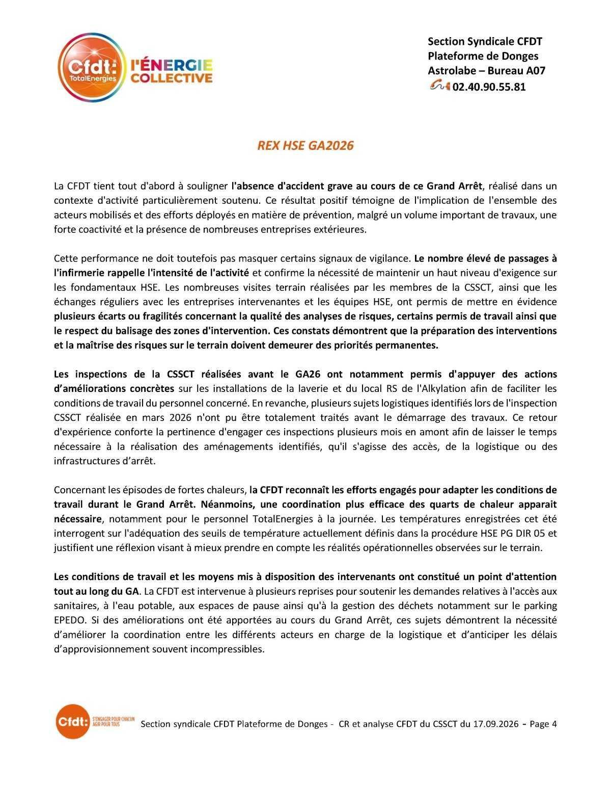 Compte rendu CSSCT du 17 sept et REX GA 26