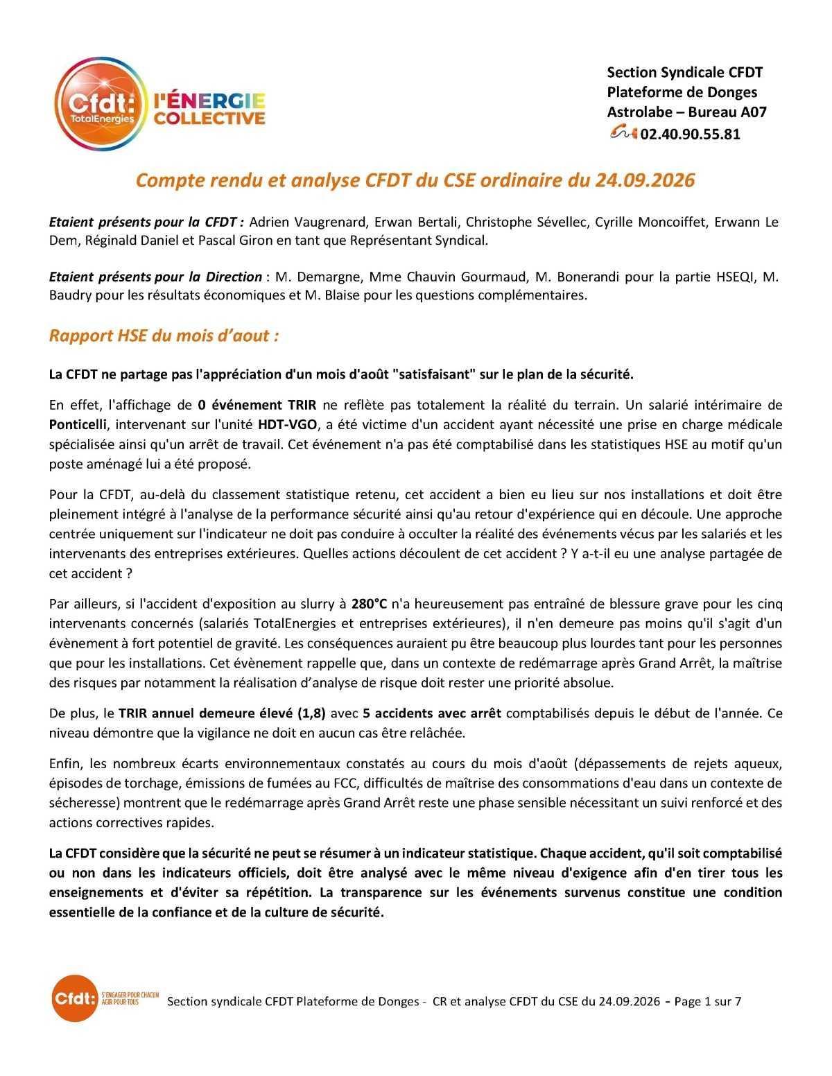 Compte rendu CSE du 24 septembre