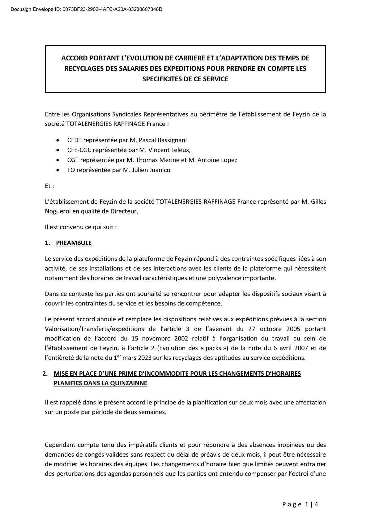 Accord portant sur l'évolution de carrière et l'adaptation des temps de recyclage des salariés des expéditions
