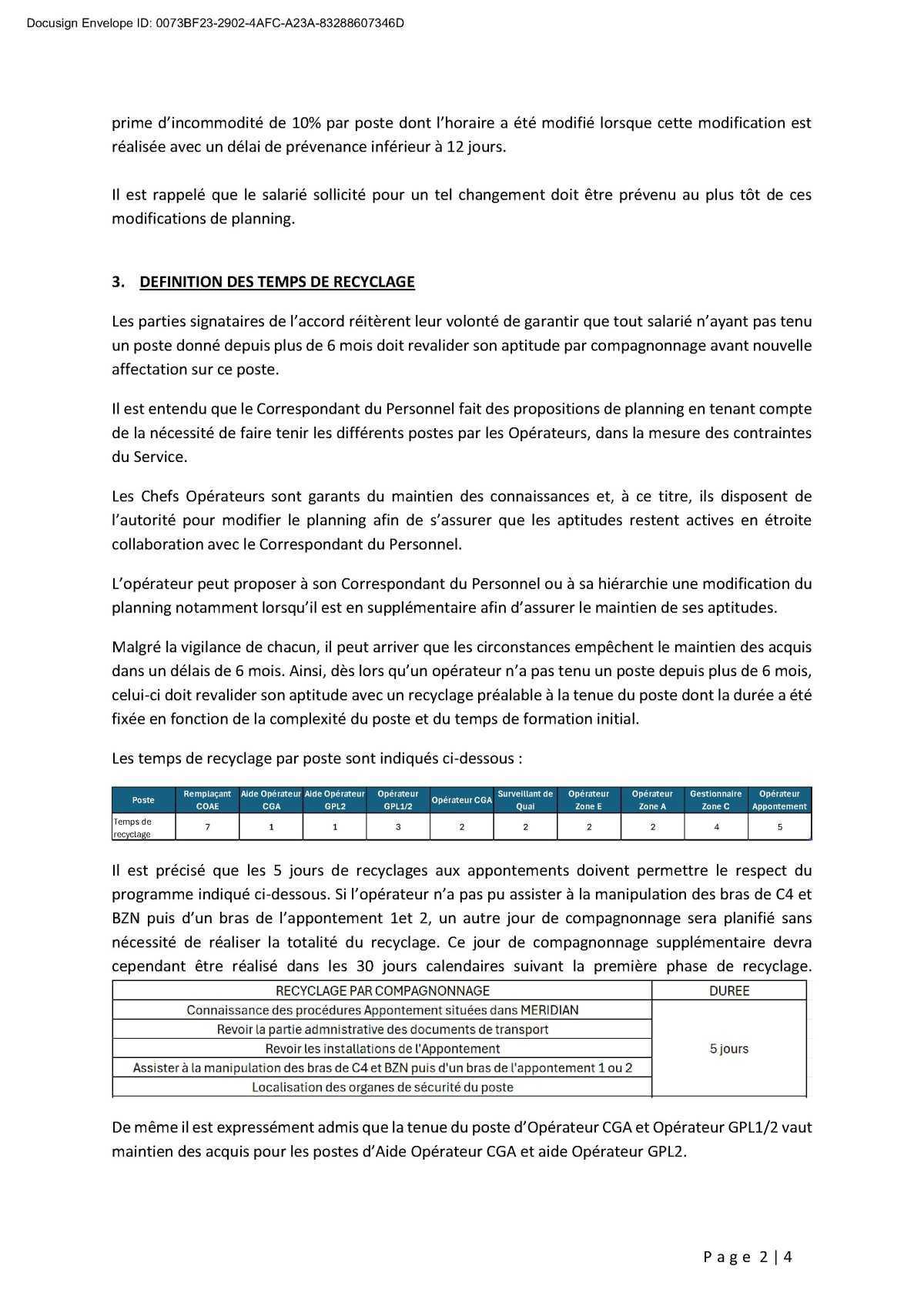 Accord portant sur l'évolution de carrière et l'adaptation des temps de recyclage des salariés des expéditions