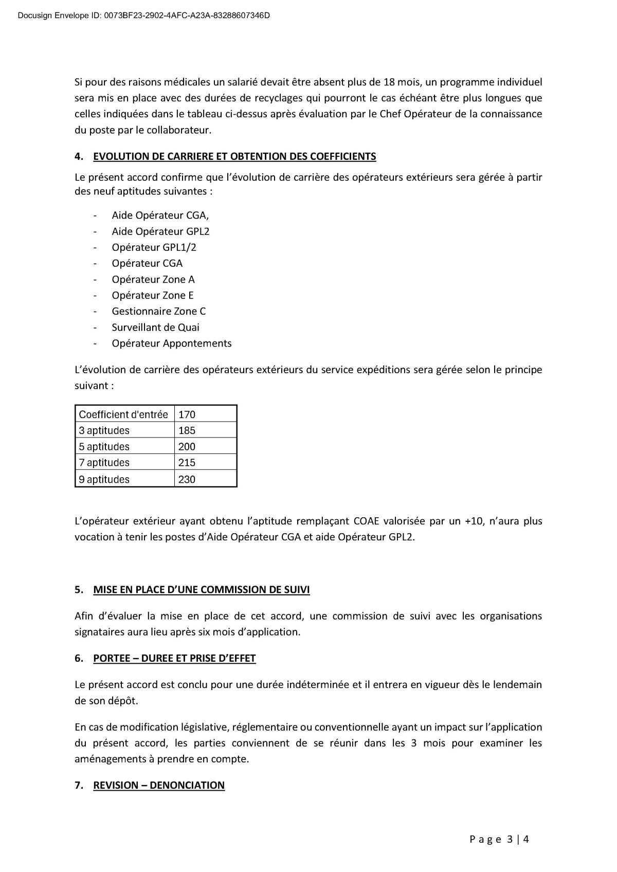 Accord portant sur l'évolution de carrière et l'adaptation des temps de recyclage des salariés des expéditions