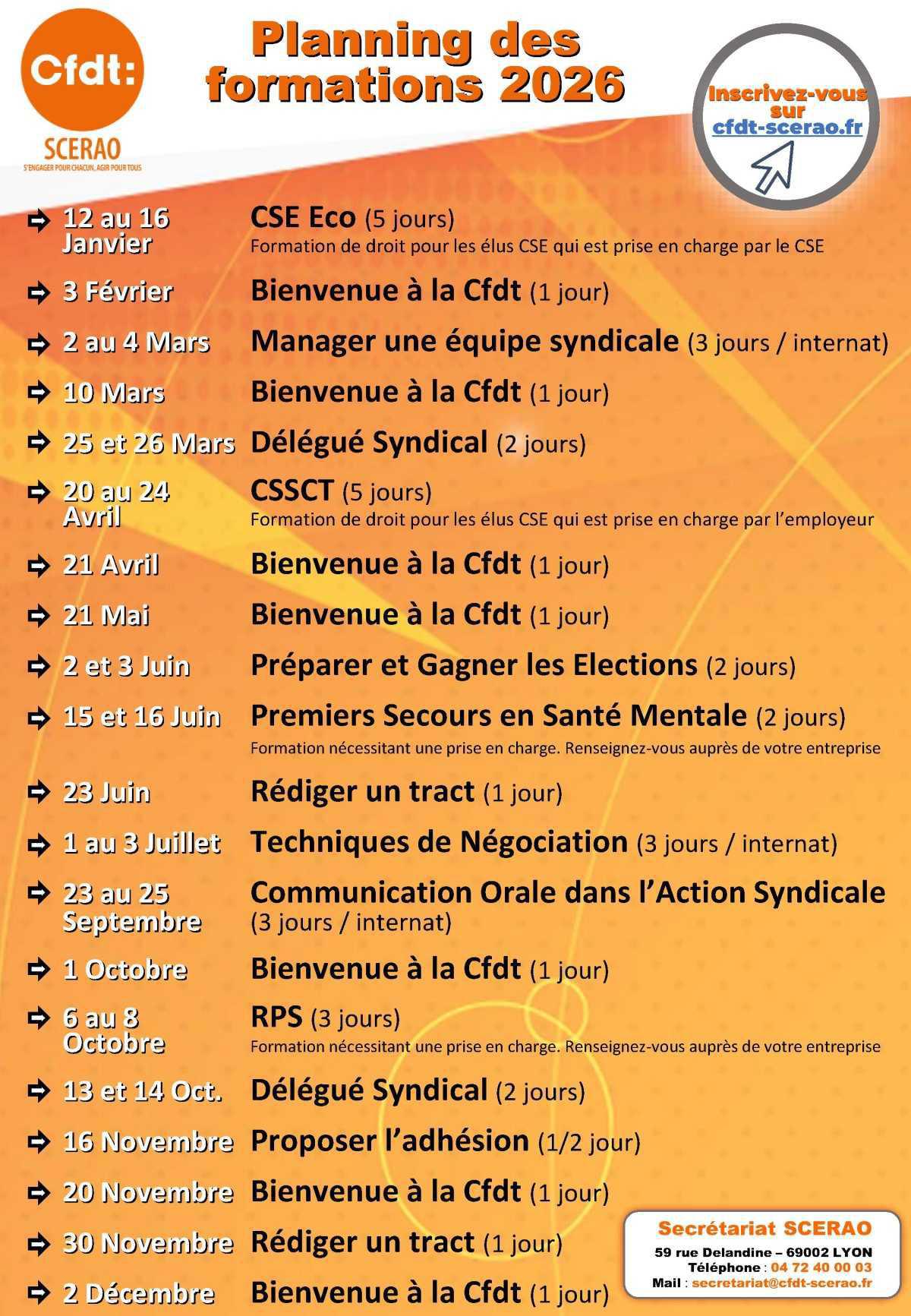 Planning des formations 2026 - CFDT SCERAO Planning des formations 2026 - CFDT SCERAO