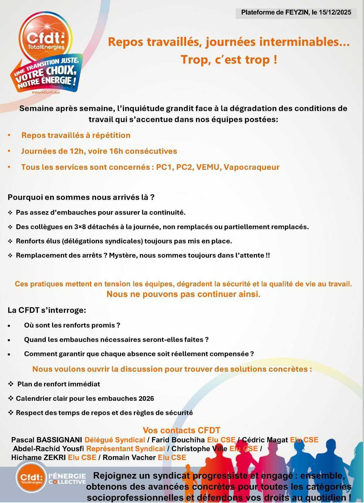 Repos travaillés, journées interminables, trop c'est trop ! Repos travaillés, journées interminables, trop c'est trop !