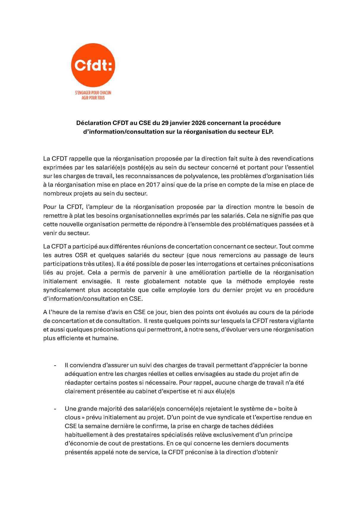 CSE du 29 janvier 2026 - Débrief CFDT CSE du 29 janvier 2026 - Débrief CFDT