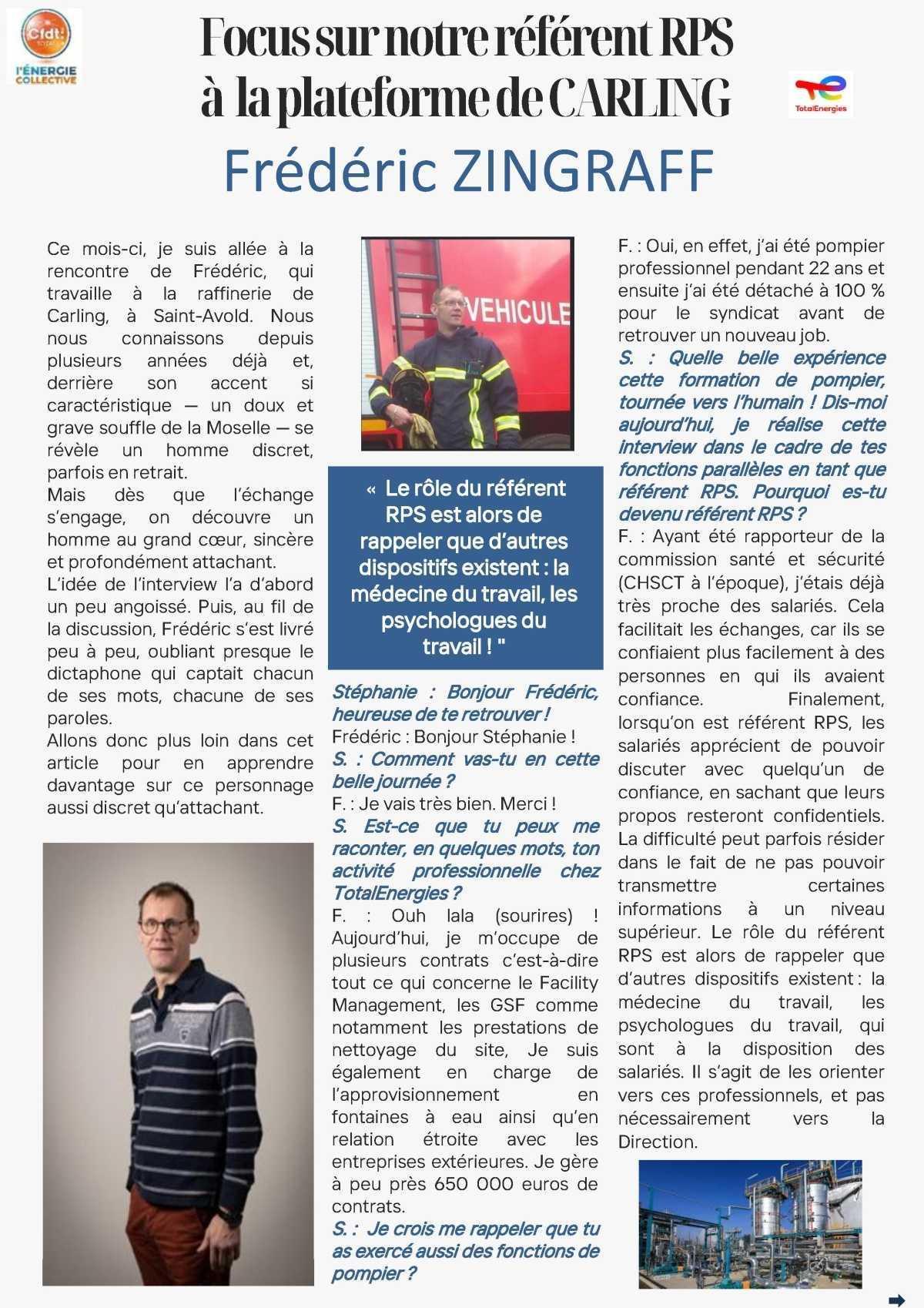 Focus sur Frédéric ZINGRAFF - référent RPS