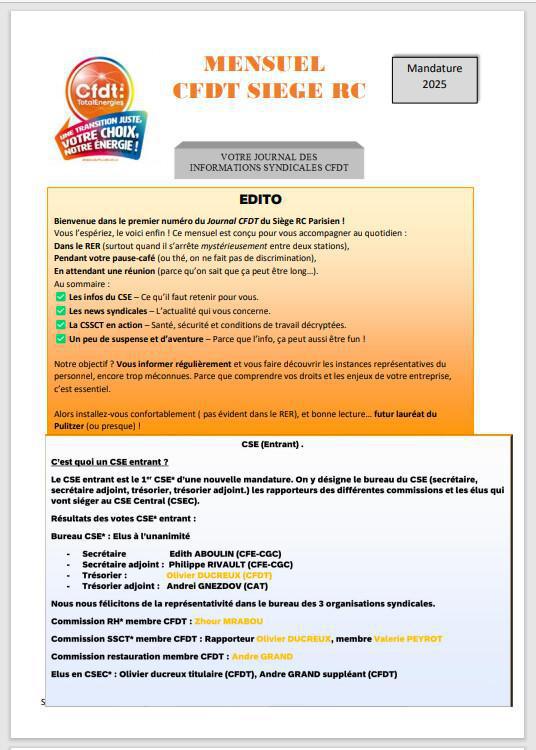 Mensuel CFDT RC Siège - N°1