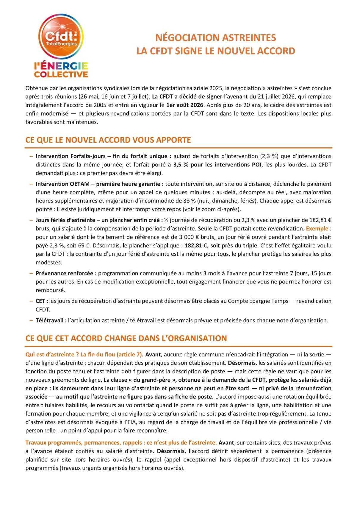 Astreintes : la CFDT signe l’avenant du 21 juillet 2026 !