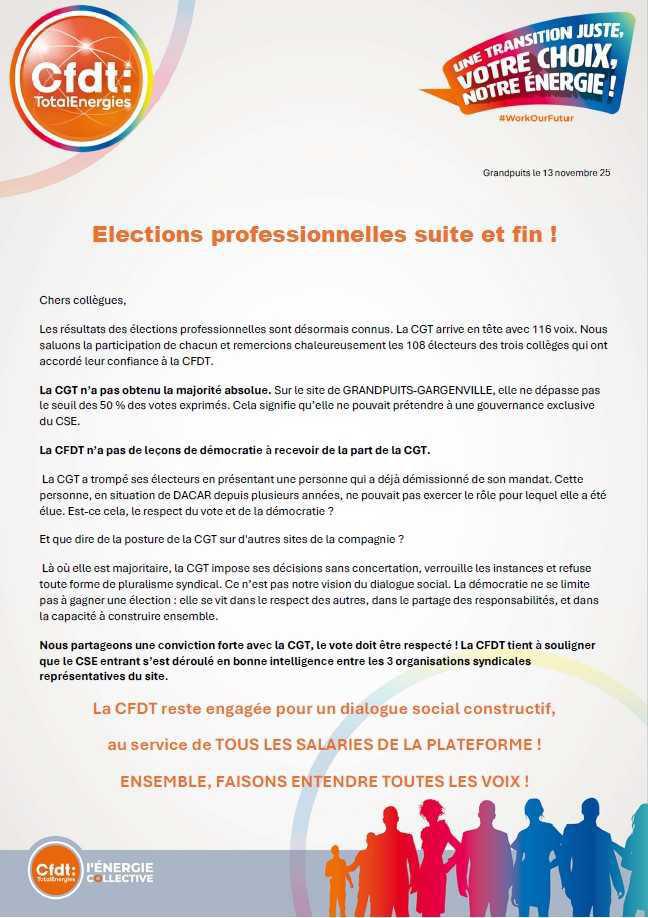CSE entrant du 13 novembre 2025 : Résultats des élections pour les différentes fonctions du CSE