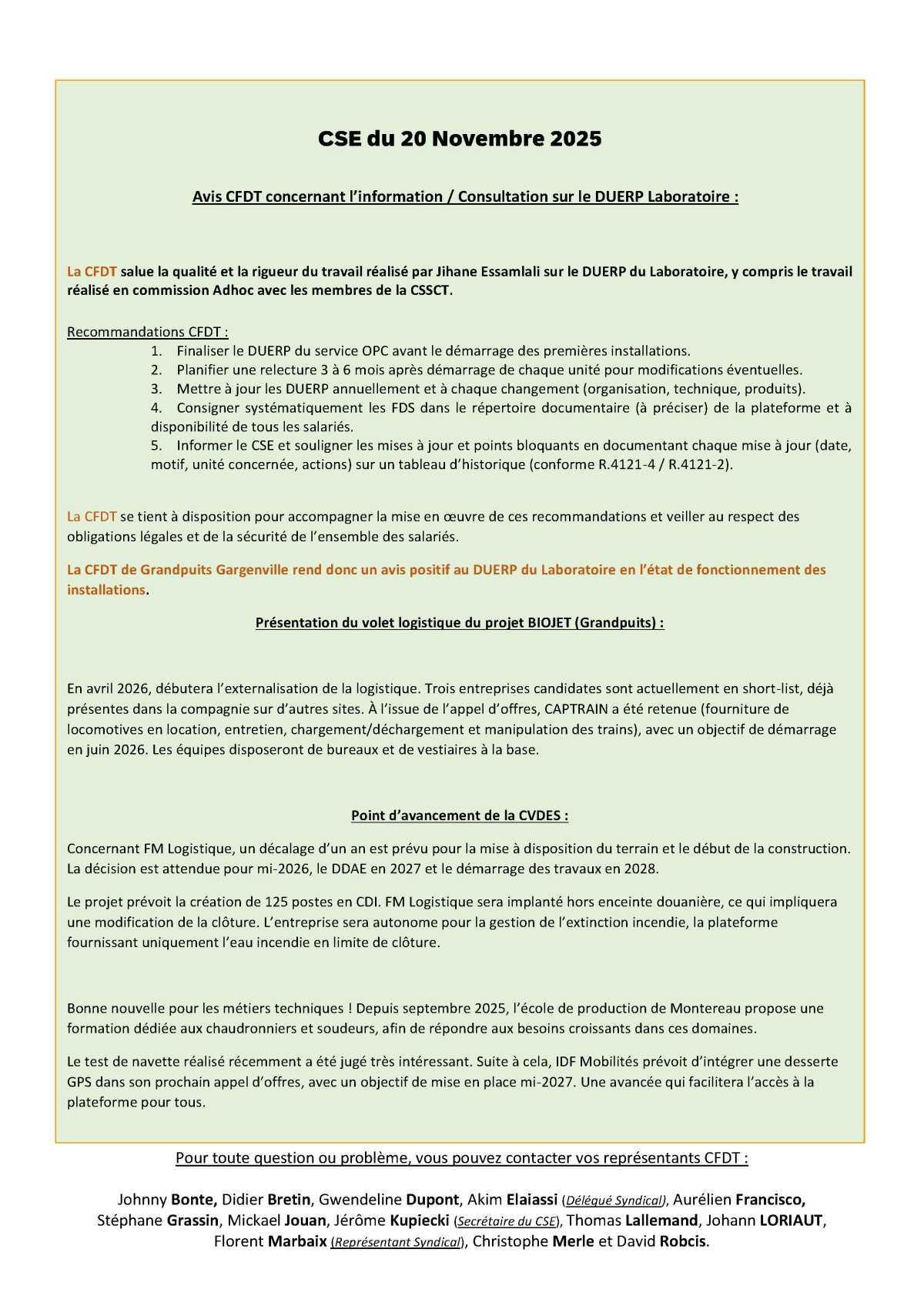 CSE du 20/11/25 - Informations syndicales CFDT
