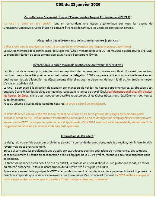 CSE du 22/01/26 - Informations syndicales CFDT