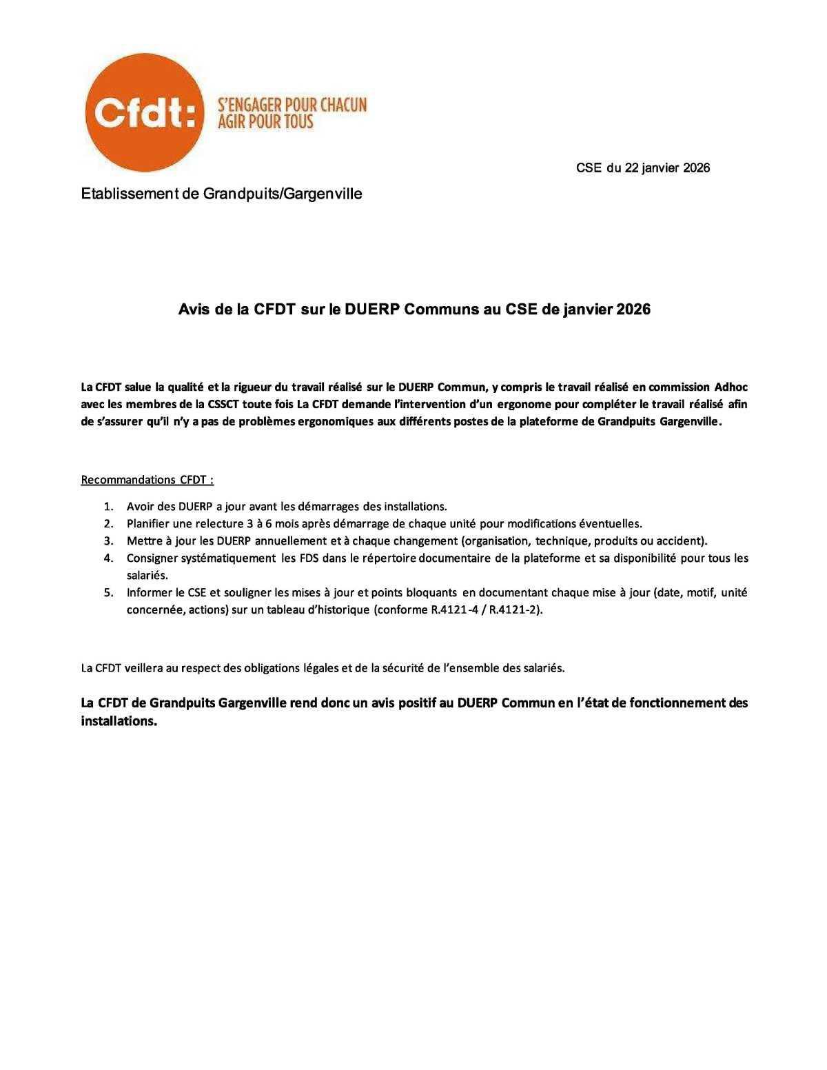CSE du 22/01/26 - Informations syndicales CFDT