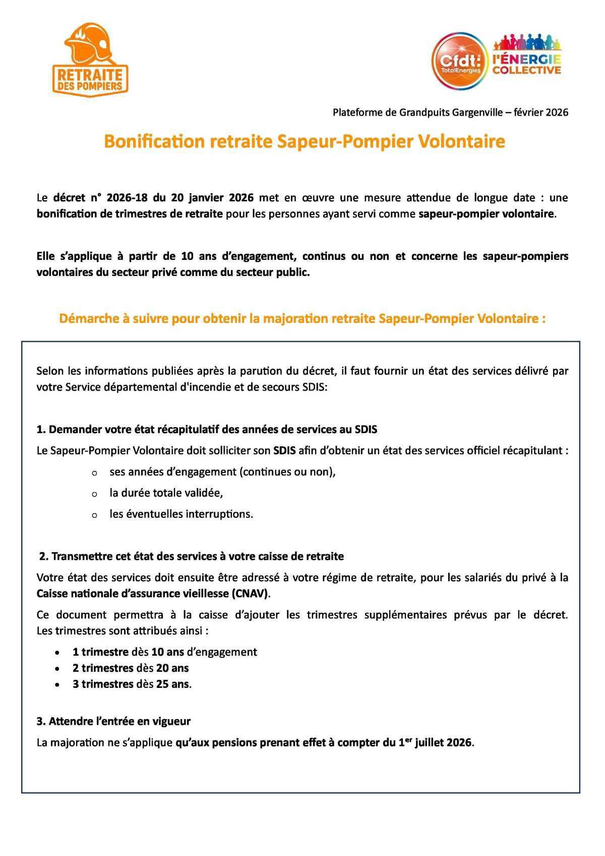 Bonification retraite Sapeur-Pompier volontaire
