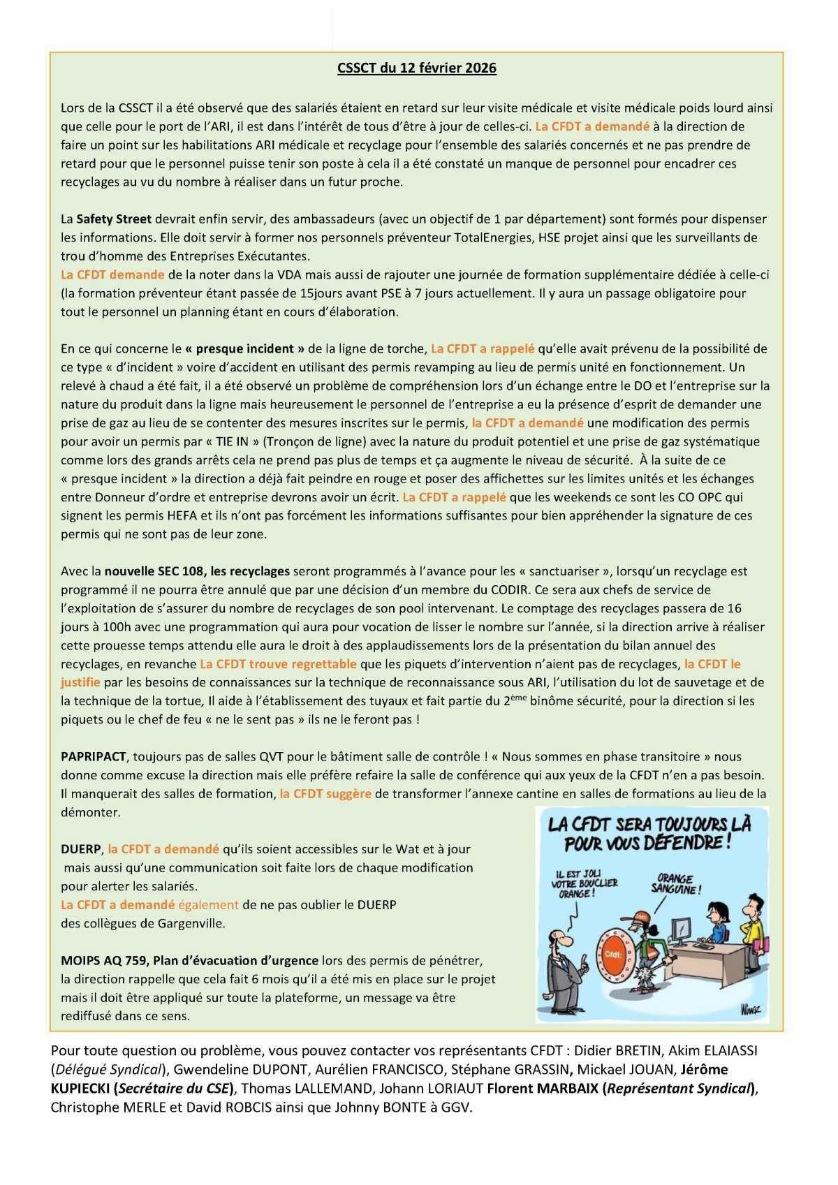 CSE Février - Informations syndicales CFDT