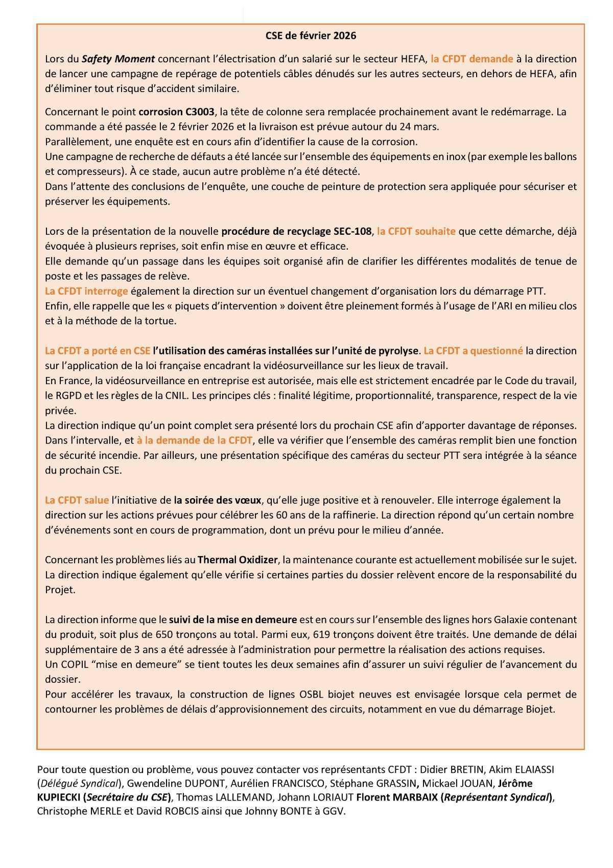 CSE Février - Informations syndicales CFDT