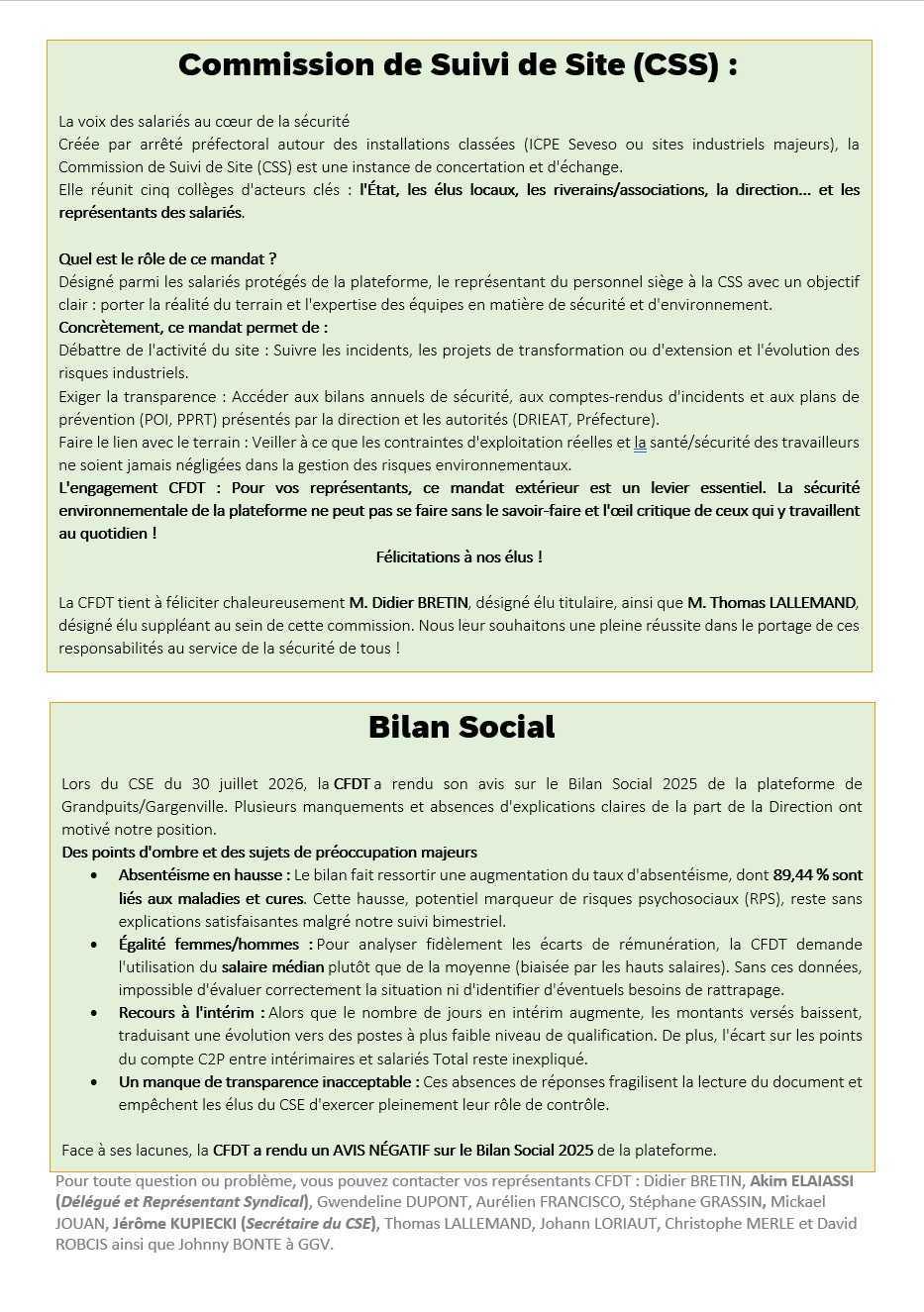 CSE Juillet/Août information syndicales CFDT