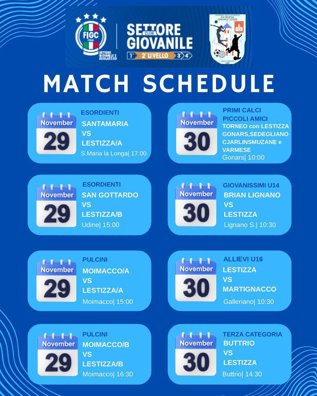 Programma del weekend 29/30 novembre 2025