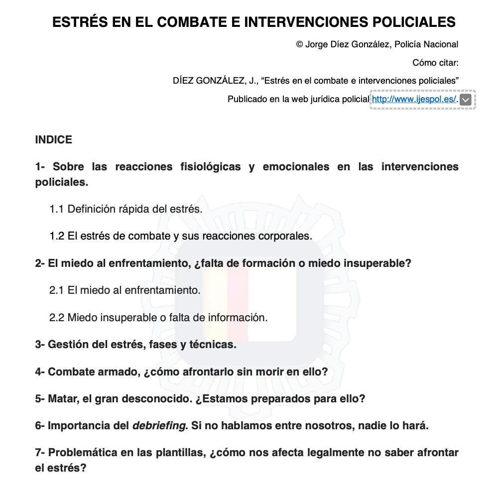 ESTRÉS EN EL COMBATE E INTERVENCIONES POLICIALES | IJESPOL ESTRÉS EN EL COMBATE E INTERVENCIONES POLICIALES | IJESPOL