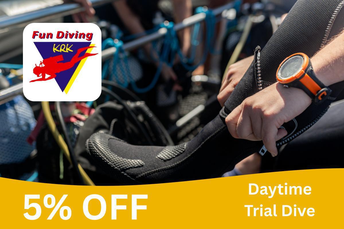 5% OFF a Daytime Trial Dive at Fun Diving Krk. 5% OFF a Daytime Trial Dive at Fun Diving Krk.