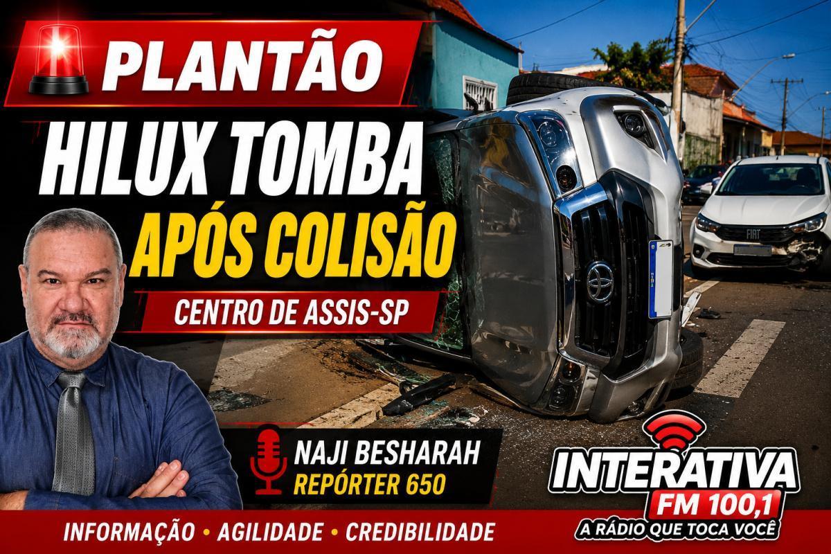 🚨 PLANTÃO | Hilux tomba após colisão com Fiat Argo no centro de Assis-SP 🚨 PLANTÃO | Hilux tomba após colisão com Fiat Argo no centro de Assis-SP
