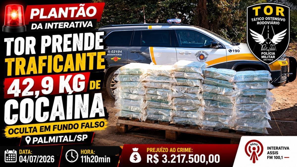 🚨 PLANTÃO INTERATIVA | TOR apreende 42,9 kg de cocaína em fundo falso em Palmital-SP