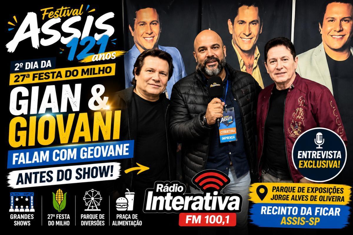 🎤🔥 A Interativa FM 100,1 encontrou Gian & Giovani nos bastidores da 27ª Festa do Milho de Assis! 🎤🔥 A Interativa FM 100,1 encontrou Gian & Giovani nos bastidores da 27ª Festa do Milho de Assis!