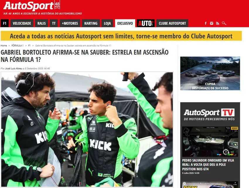Gabriel Bortoleto conquista elogios em Portugal após desempenho sólido na F1