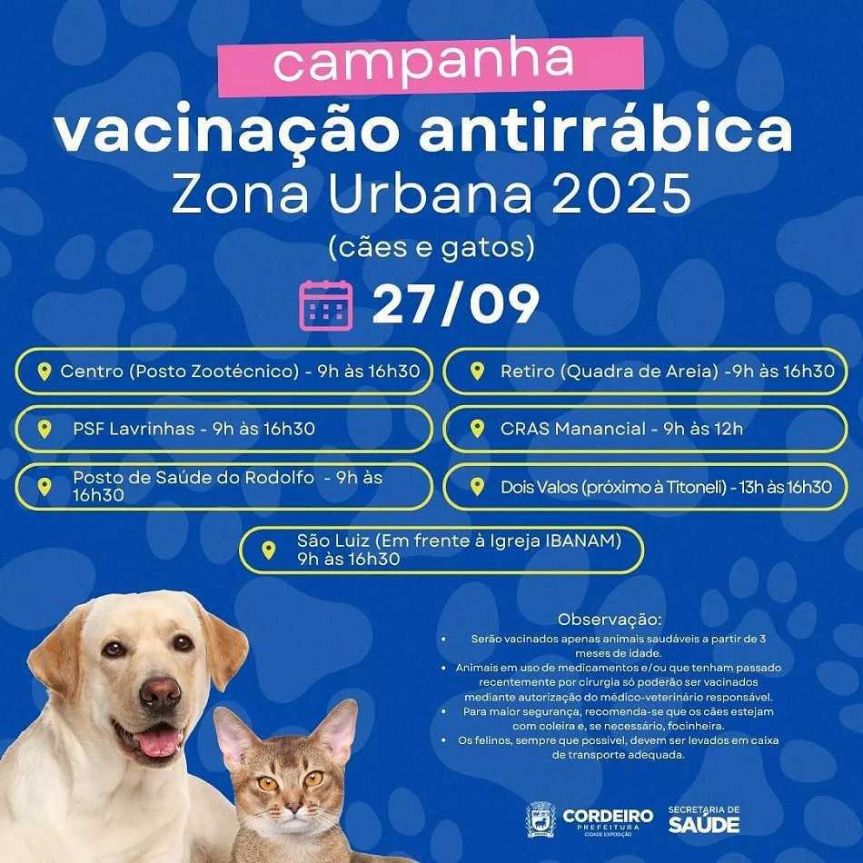 Campanha antirrábica da zona urbana 2025, no município de Cordeiro Campanha antirrábica da zona urbana 2025, no município de Cordeiro