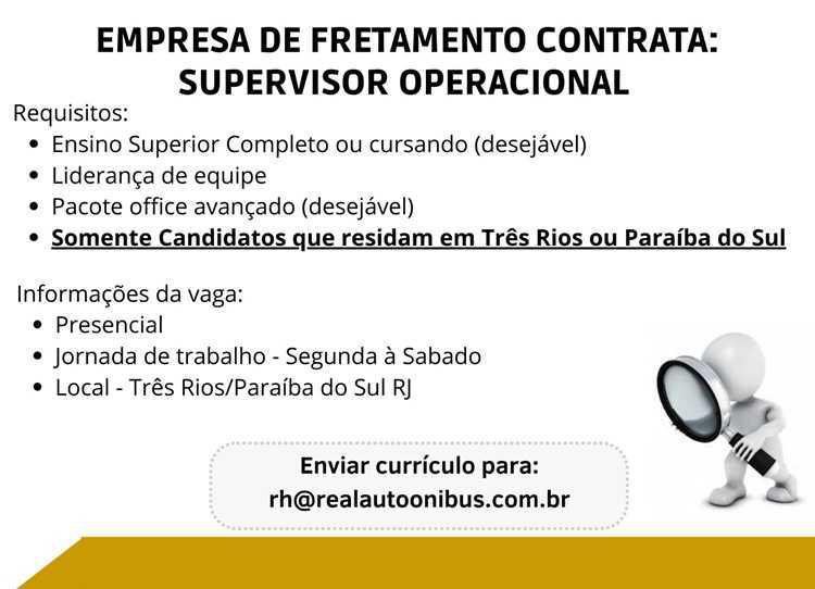 Real Auto Ônibus disponibiliza vaga de supervisor operacional e mecânico socorrista para Três Rios e Paraíba do Sul