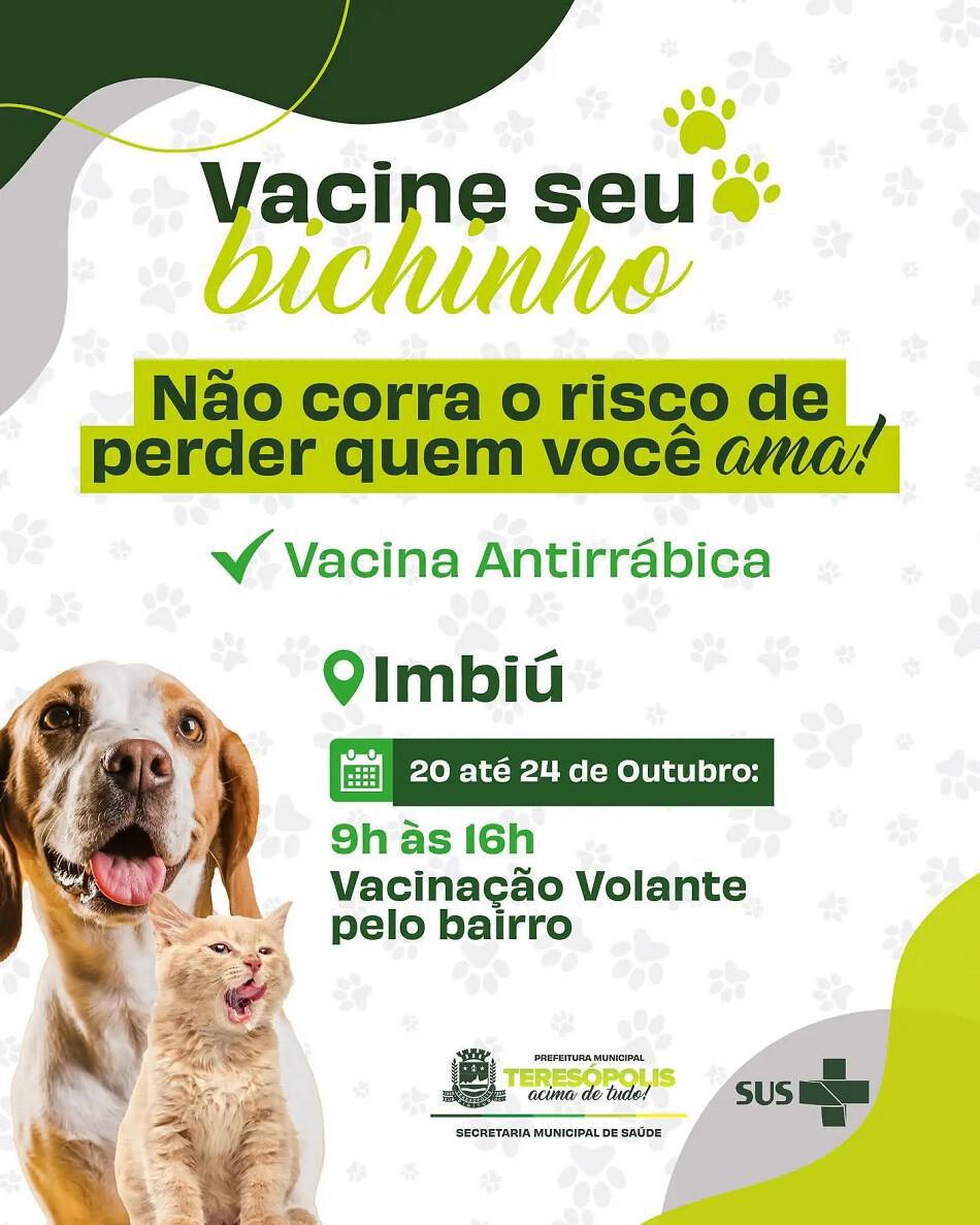 Vacinação de cães e gatos contra a raiva chega ao Imbiú e segue até sexta, dia 24 Vacinação de cães e gatos contra a raiva chega ao Imbiú e segue até sexta, dia 24
