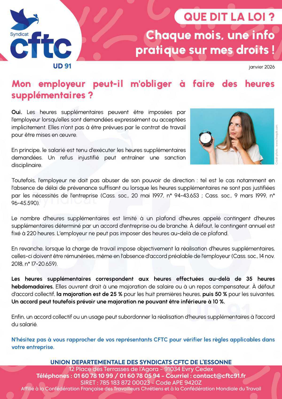 Mon employeur peut-il m'obliger à faire des heures supplémentaires ?