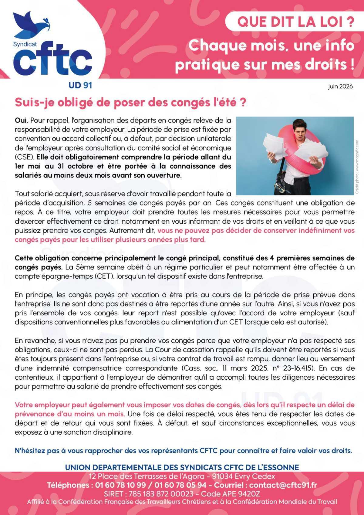 Suis-je obligé de poser des congés l'été ?