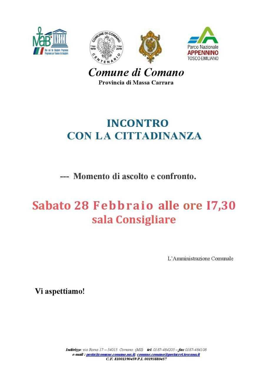 Incontro con la Cittadinanza - Momento di ascolto e confronto (inizio ore 17.30)