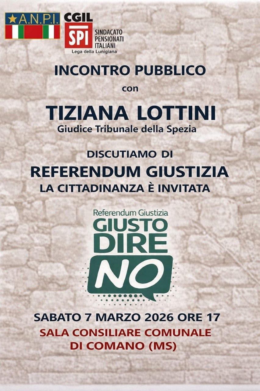 Incontro Pubblico con Tiziana Lottini Giudice Tribunale della Spezia - Discutiamo di Referendum Giustizia (inizio ore 17.00)