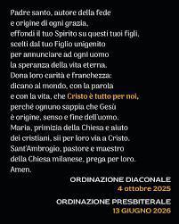 Ordinazione presbiterale del nuovo Vicario della Comunità Pastorale (ancora non sappiamo chi sarà)