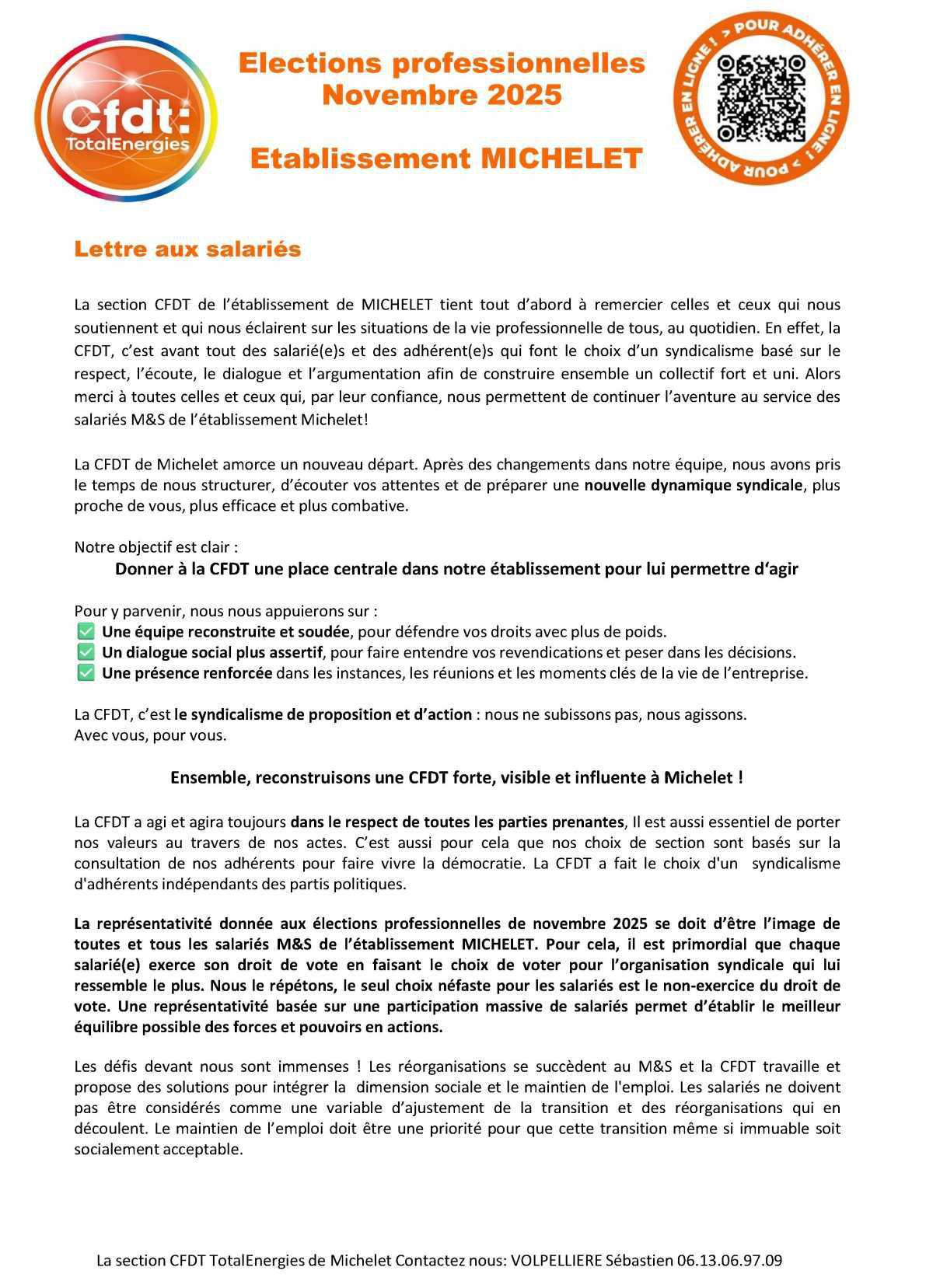 Elections professionnelles - Profession de Foi