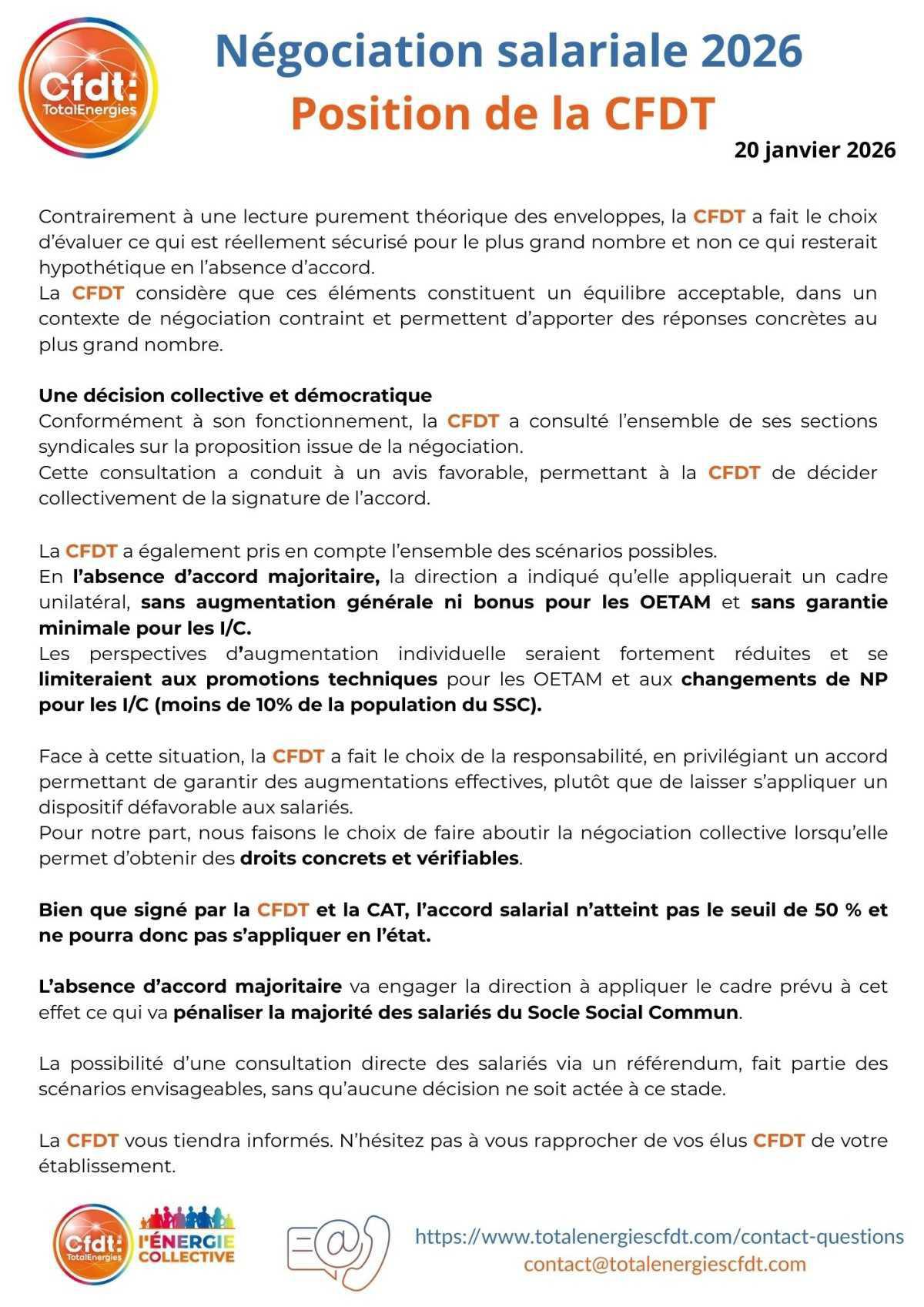 Accord salaires 2026, la position CFDT !