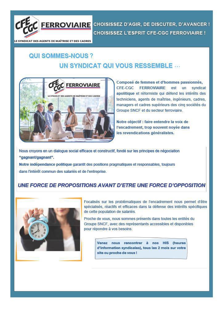 CHOISISSEZ D'AGIR, DE DISCUTER, D'AVANCER : CHOISISSEZ L'ESPRIT CFE-CGC FERROVIAIRE