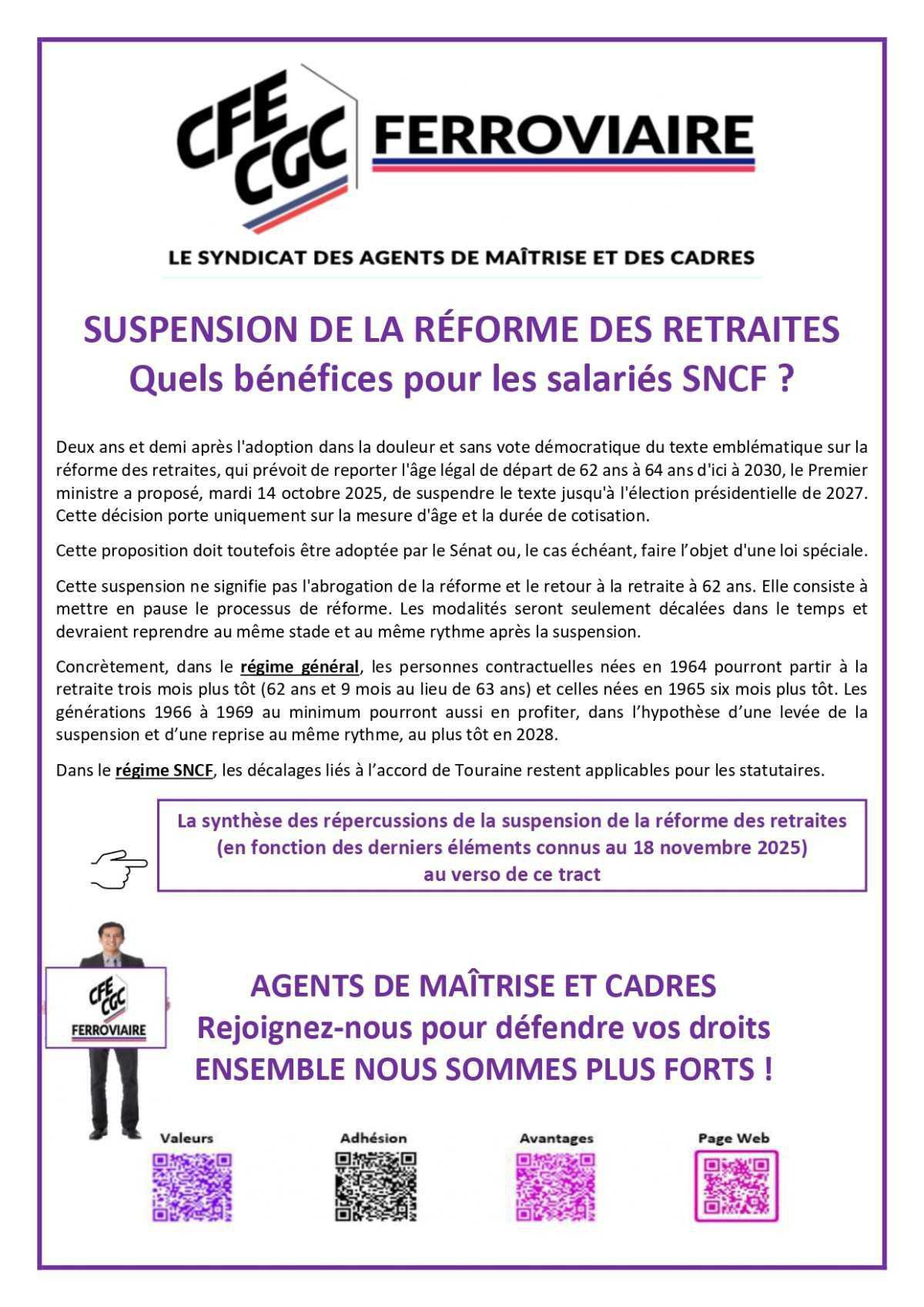 SUSPENSION DE LA RÉFORME DES RETRAITES Quels bénéfices pour les salariés SNCF ?