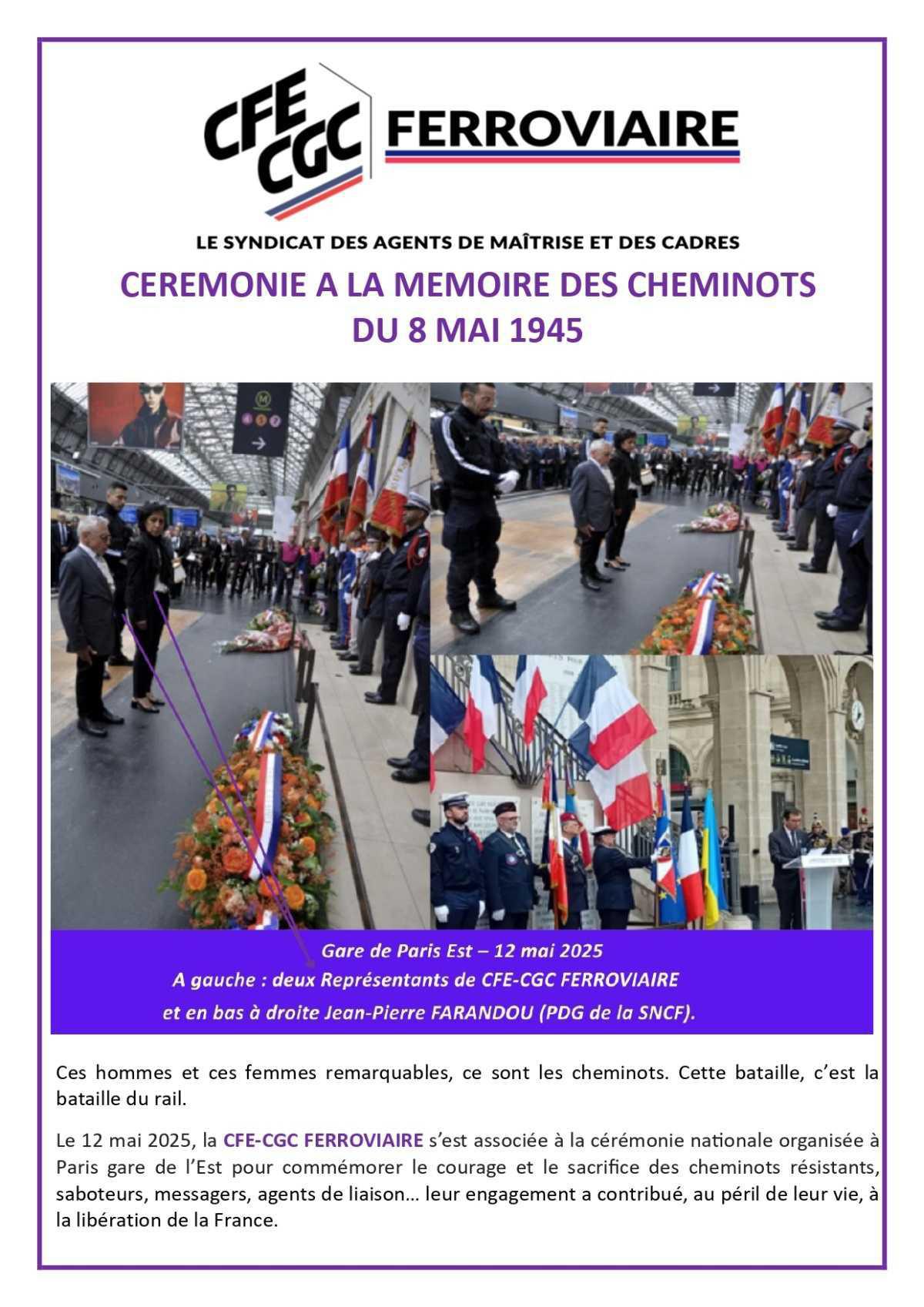 Cérémonie à la mémoire des cheminots du 8 mai 1945