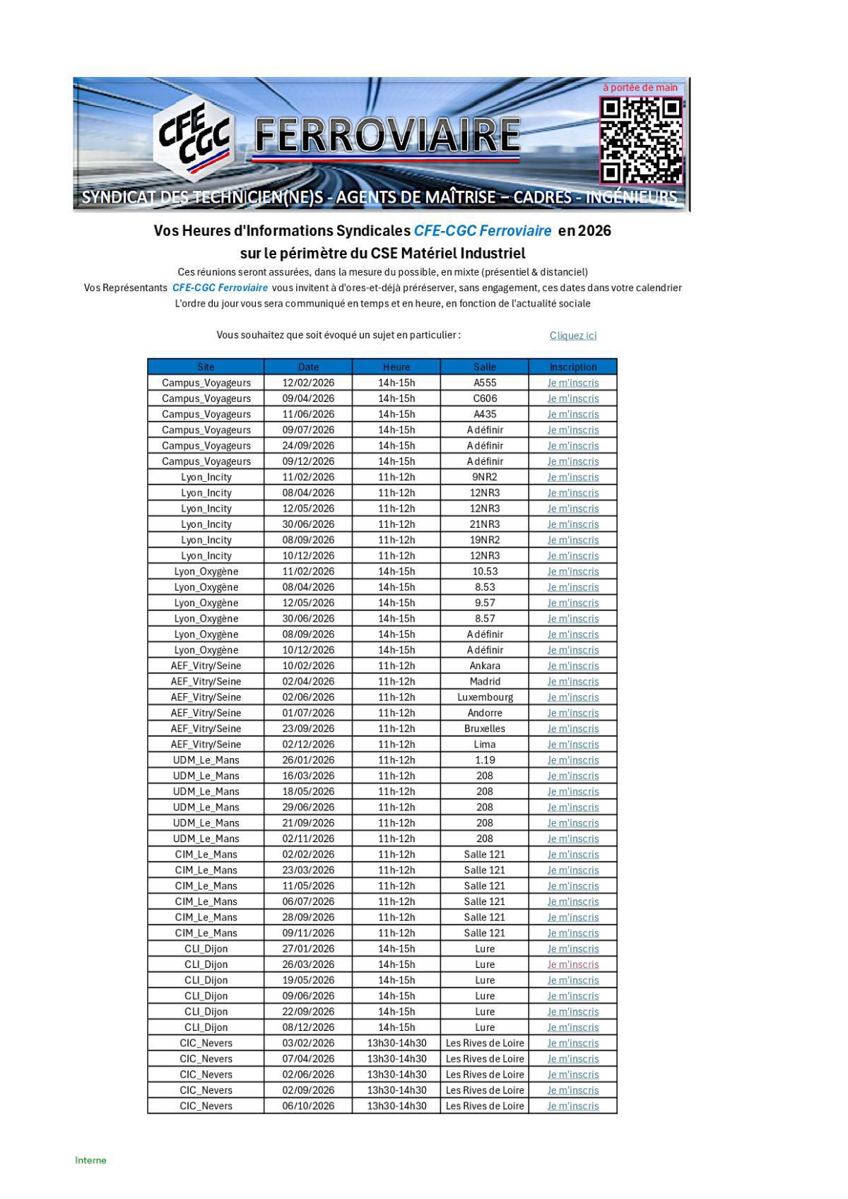 Planning des HIS 2026