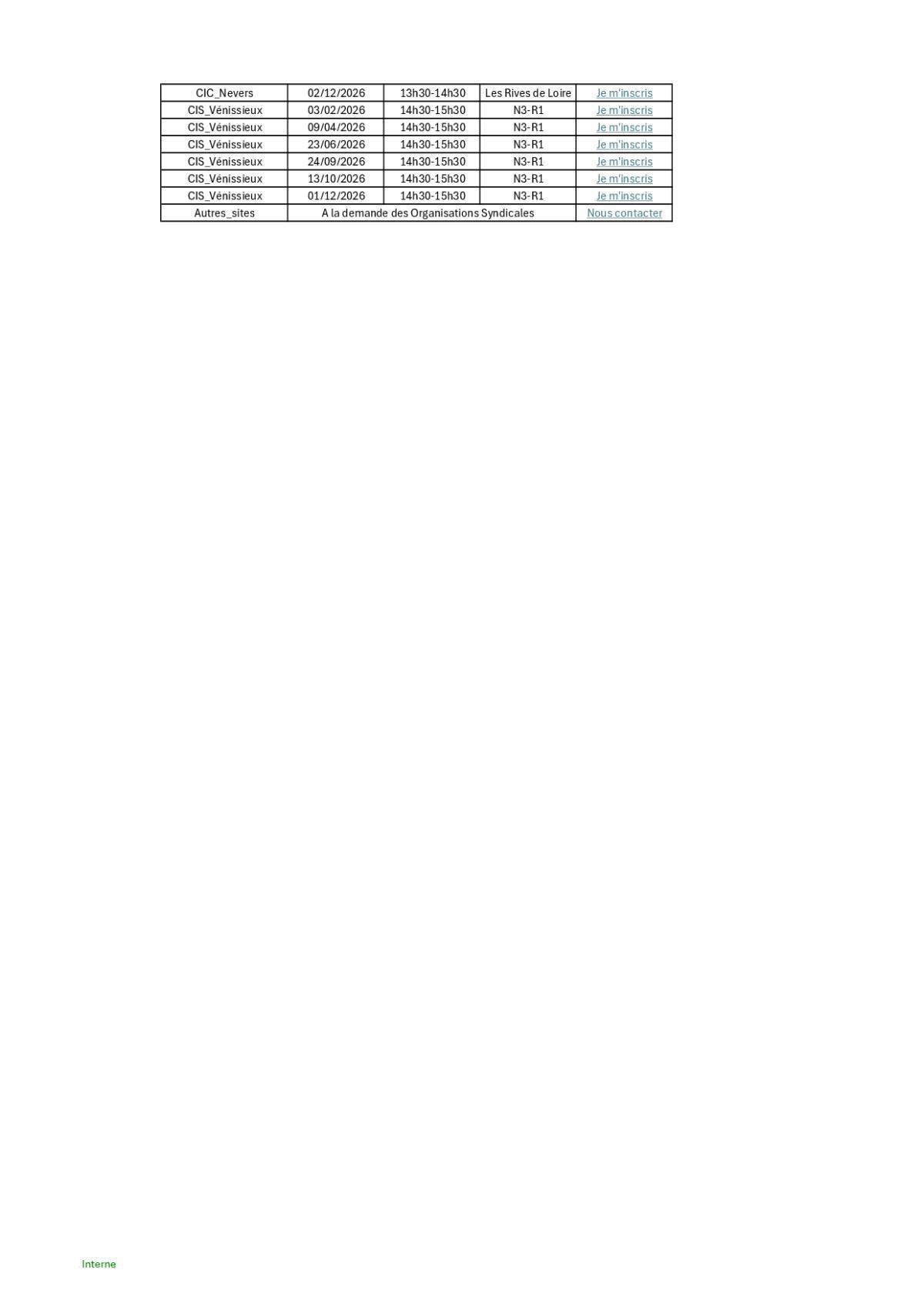 Planning des HIS 2026