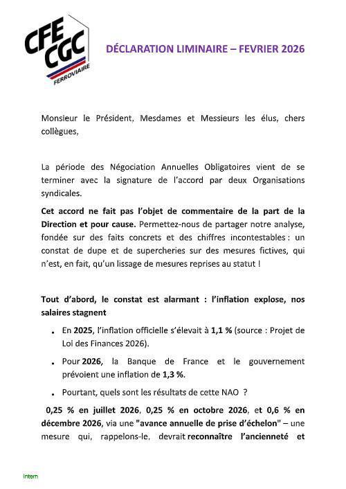 Déclaration liminaire CSE de Février